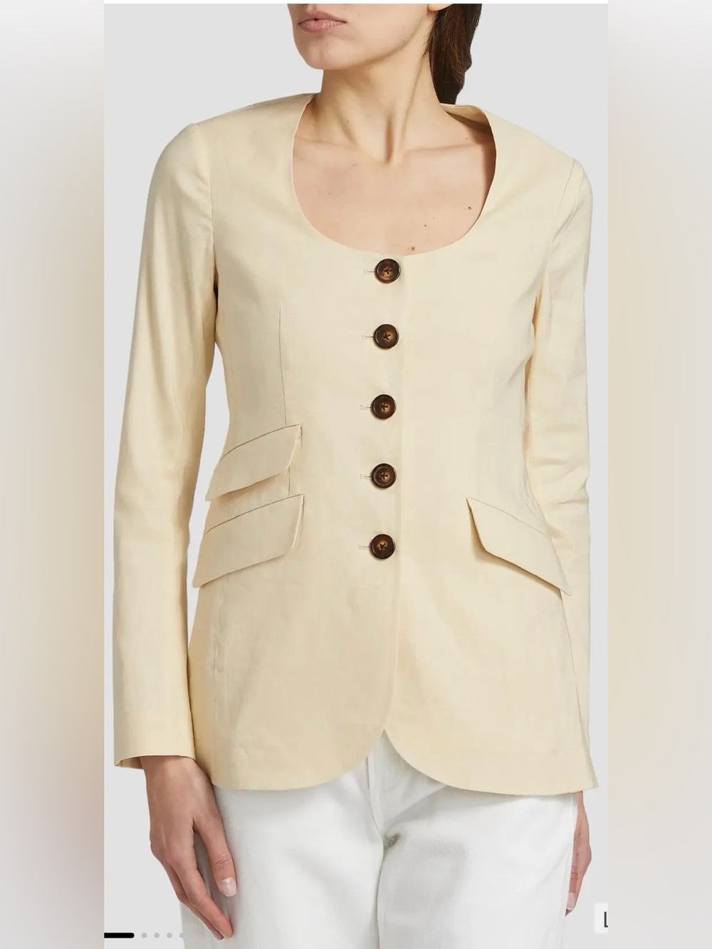 Rag & Bone Roslyn Collarless Linen-Blend Blazer in Light Tan size 12